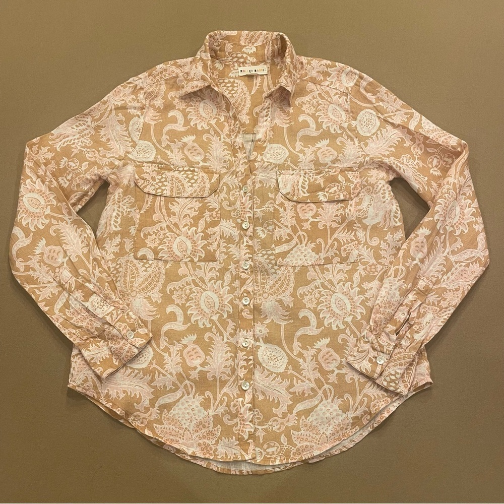 Roller Rabbit Floral Linen Button Down Top Size XS